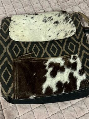 Myra Bag Tribal Canvas & Cowhide Backpack in Brown & Black